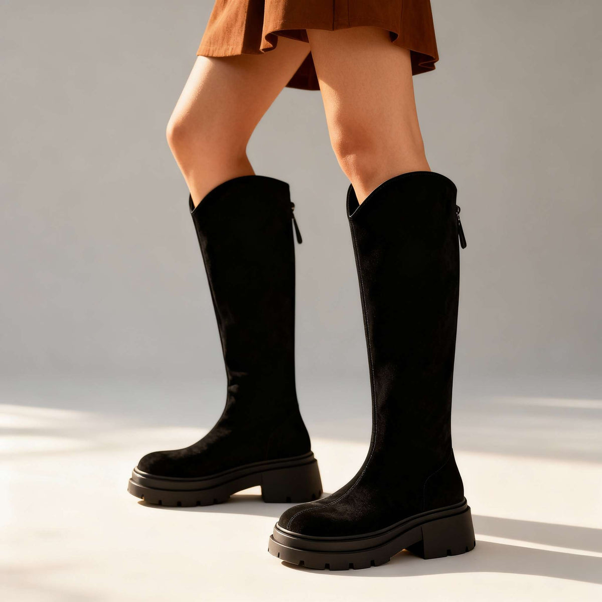 Bottes hautes effet daim à semelle épaisse