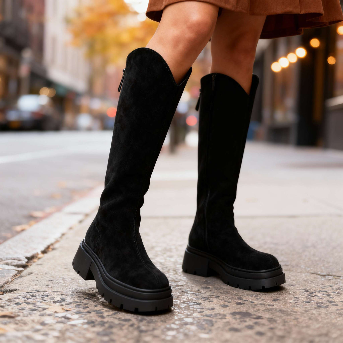 Bottes hautes effet daim à semelle épaisse