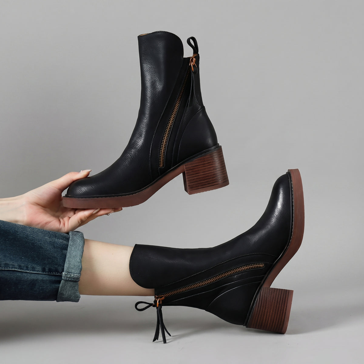 Ninon | Bottines zippées à talon bloc