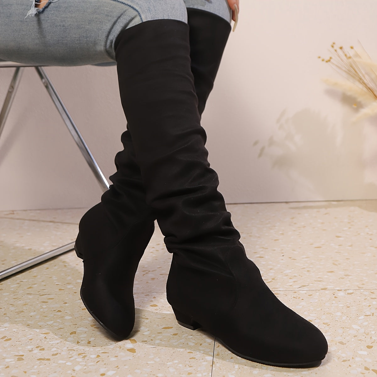 Camille | Bottes plissées à talon bas