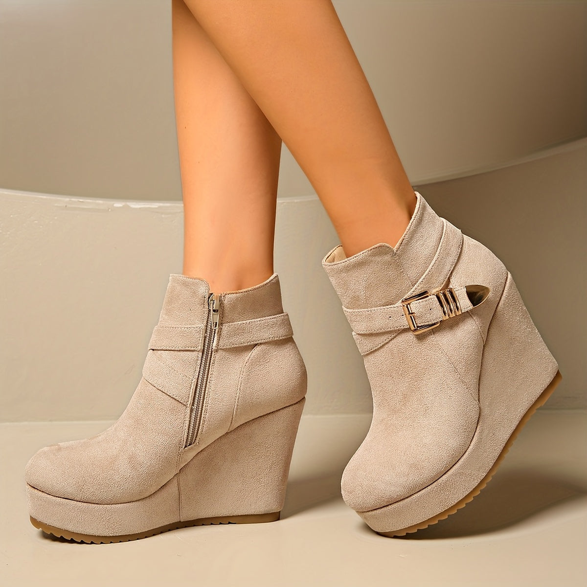 Manon | Bottines compensées effet suédé