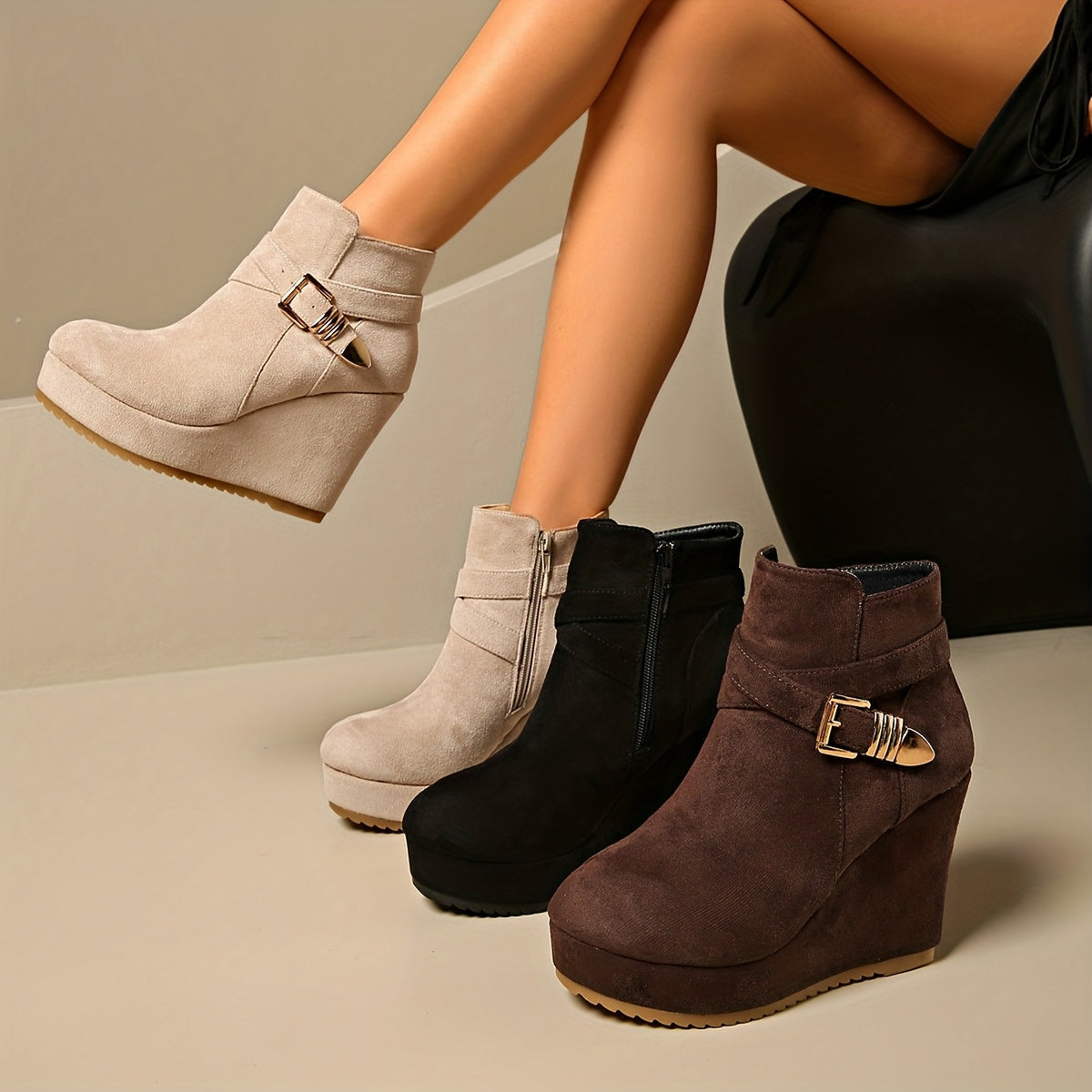 Manon | Bottines compensées effet suédé