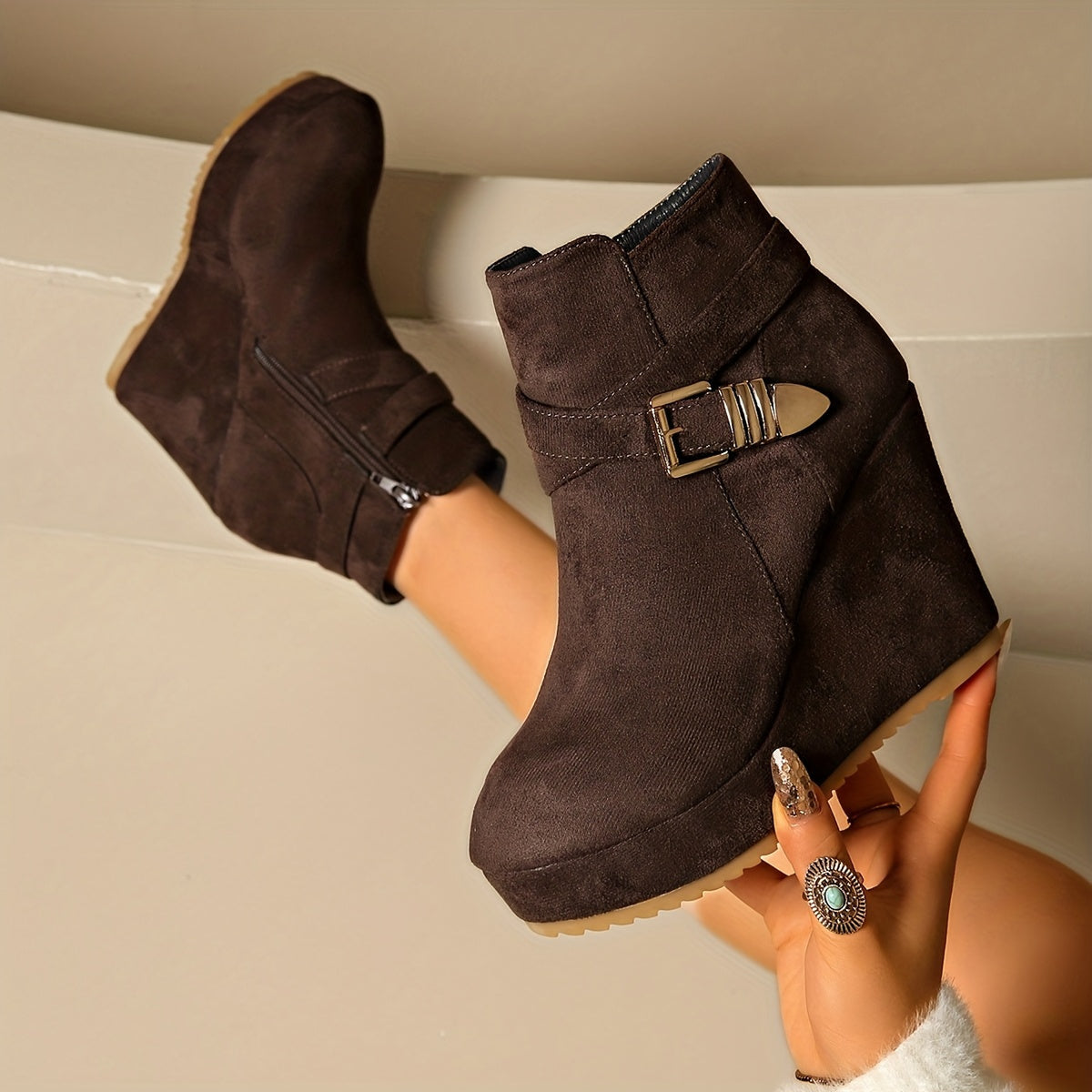 Manon | Bottines compensées effet suédé