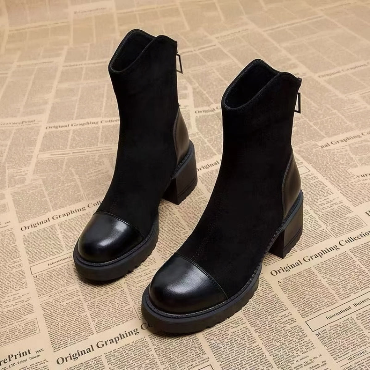 Camille | Bottines effet suédé à talon bloc