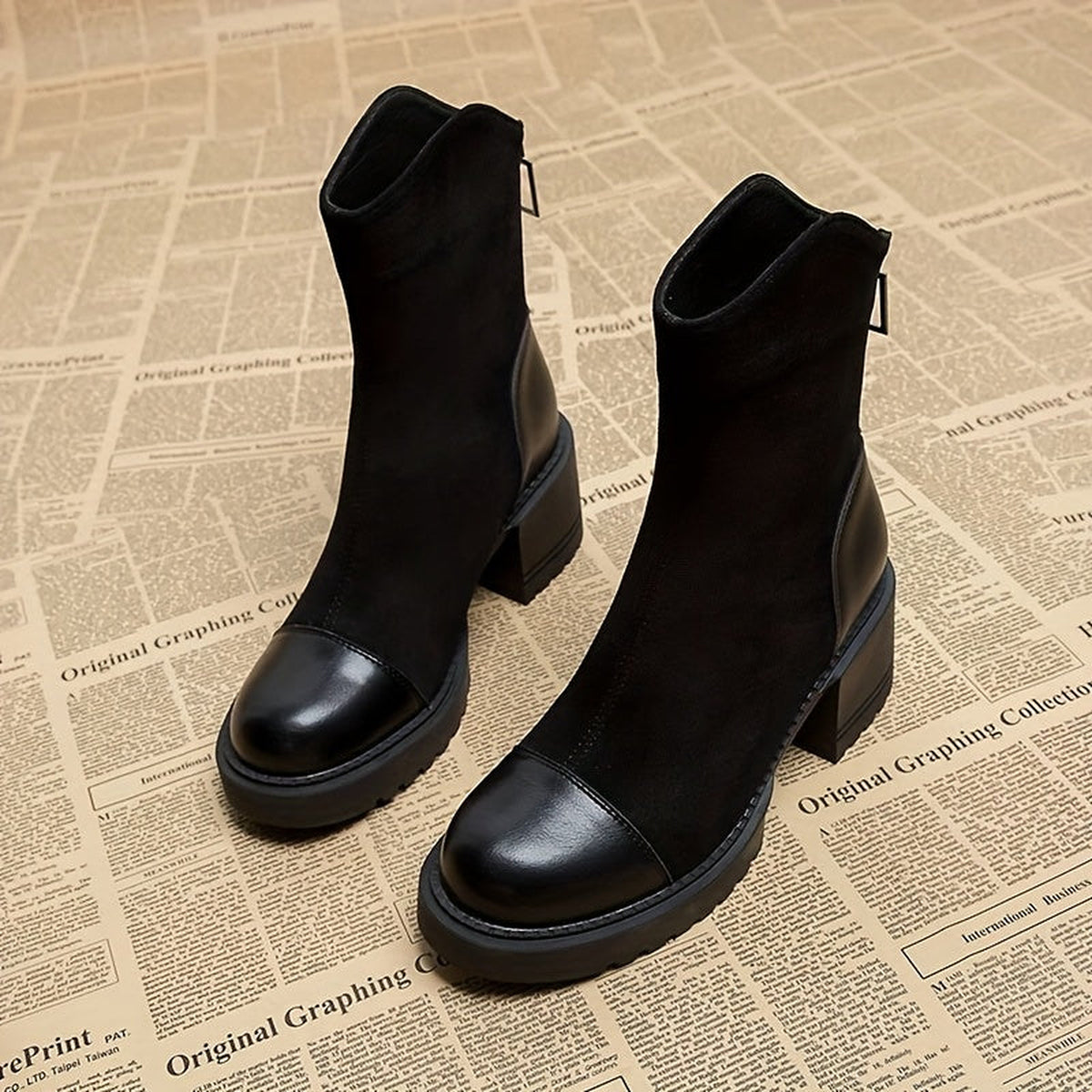 Camille | Bottines effet suédé à talon bloc