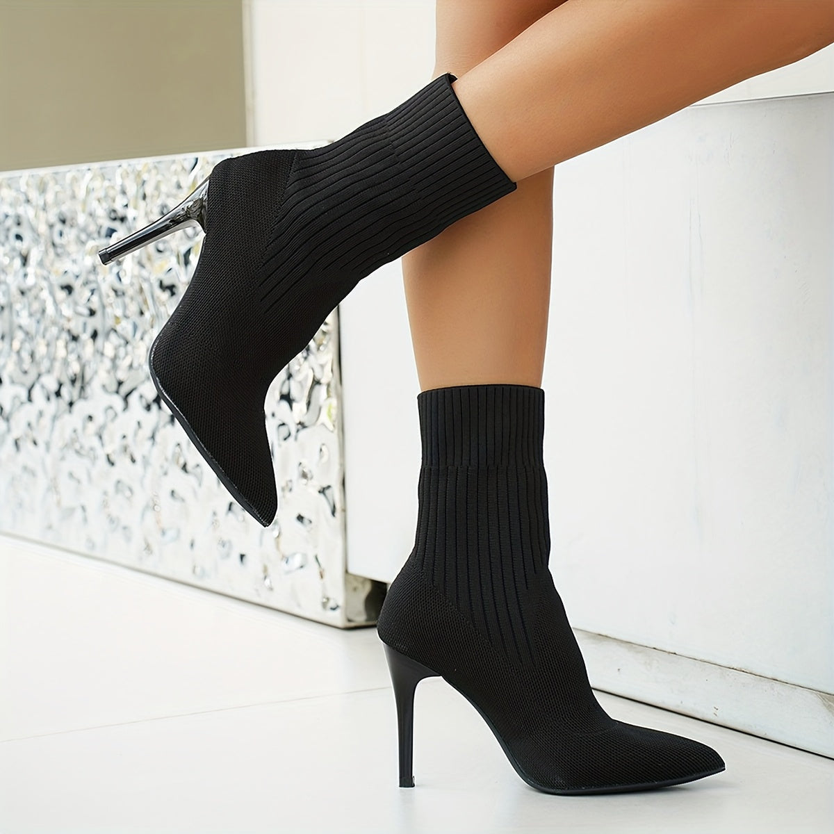 Élise | Bottines en maille à talon aiguille