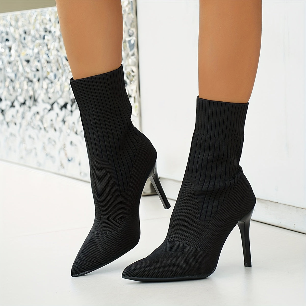 Élise | Bottines en maille à talon aiguille
