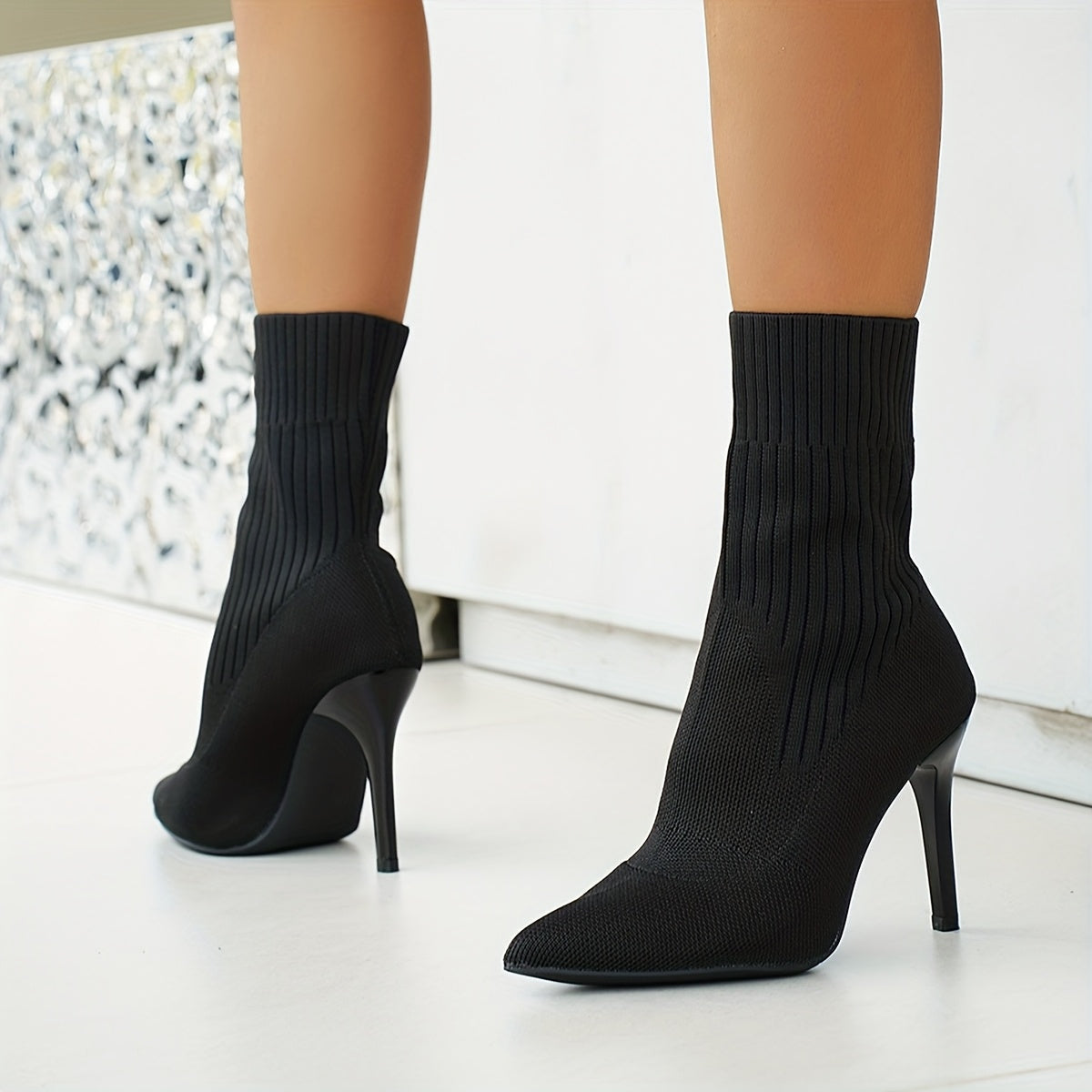 Élise | Bottines en maille à talon aiguille