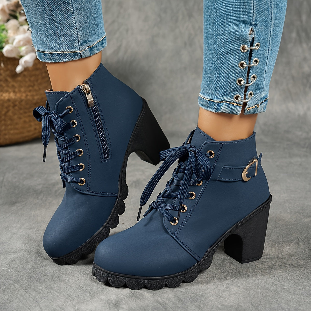 Marine | Bottines à lacets et talon bloc