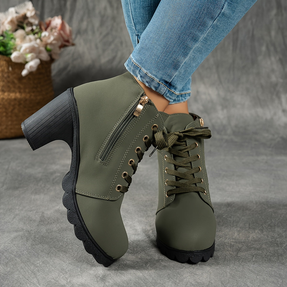 Marine | Bottines à lacets et talon bloc