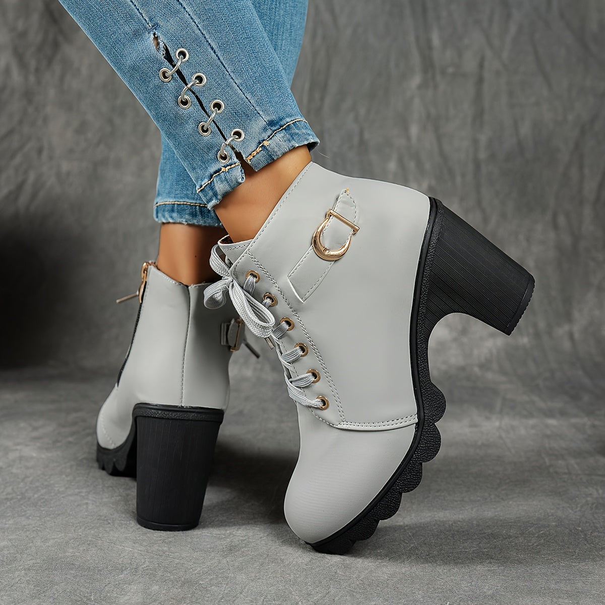 Marine | Bottines à lacets et talon bloc
