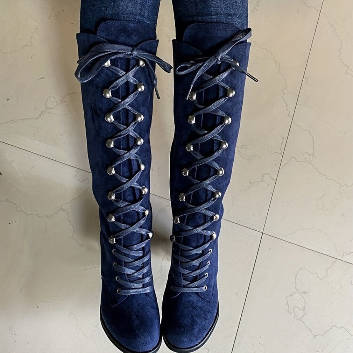 Bottes hautes à lacets et talon bloc
