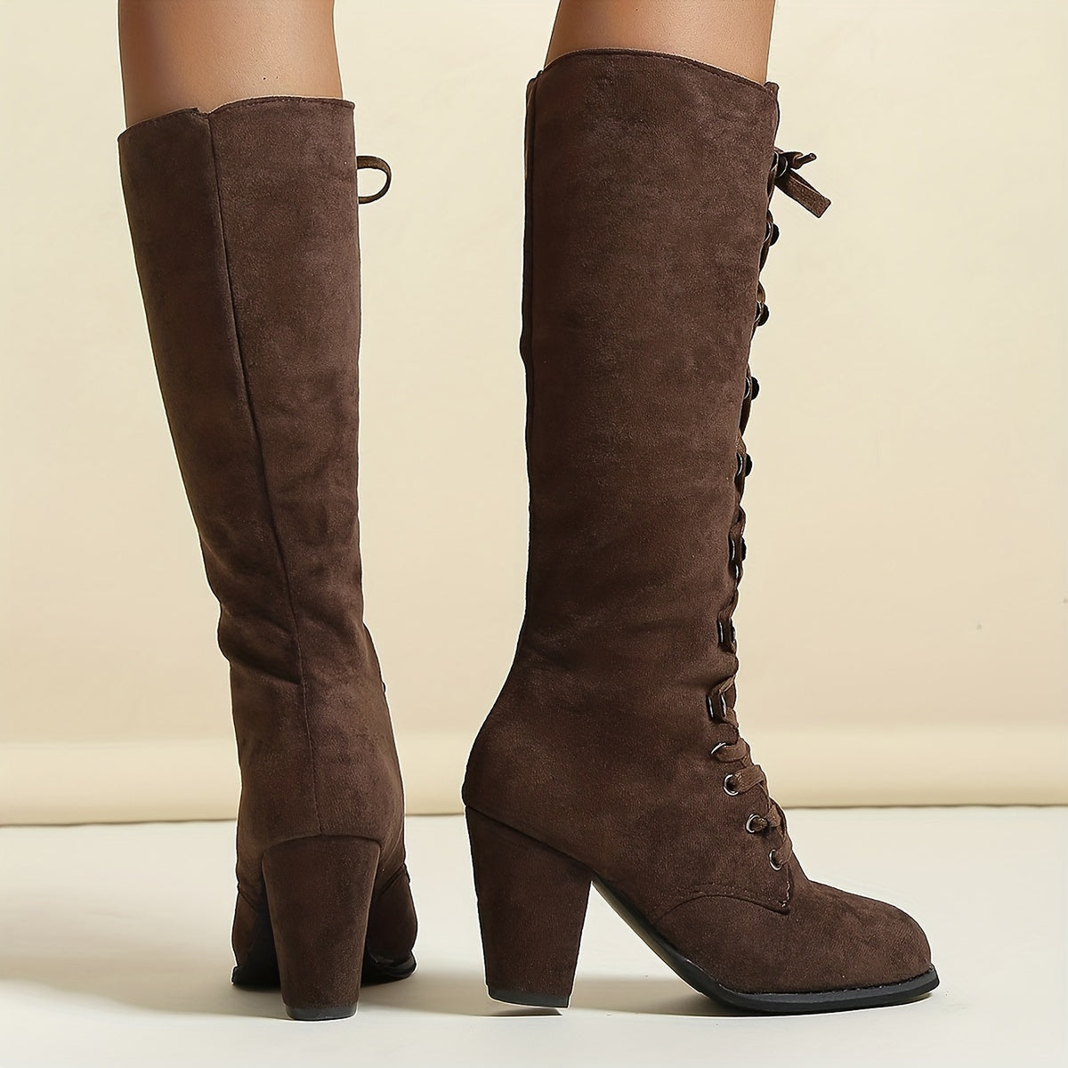 Bottes hautes à lacets et talon bloc