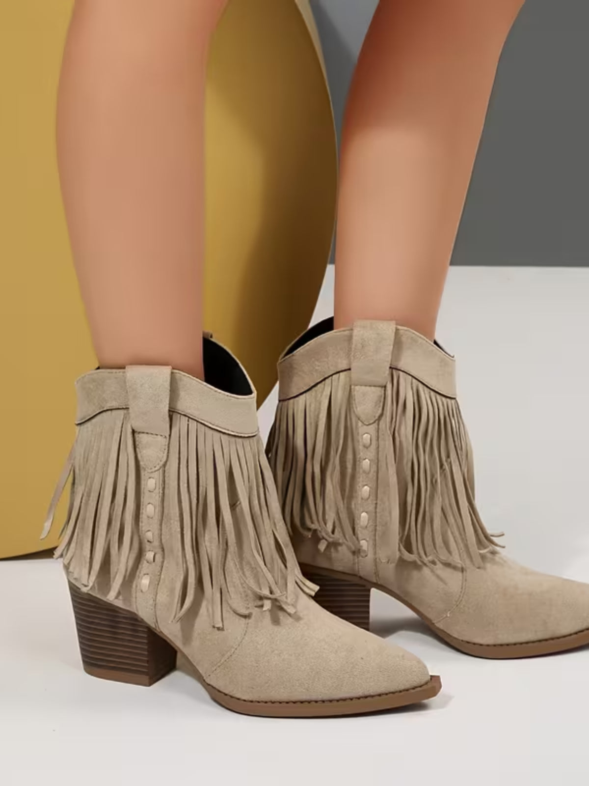 Bottines à franges et talon bloc