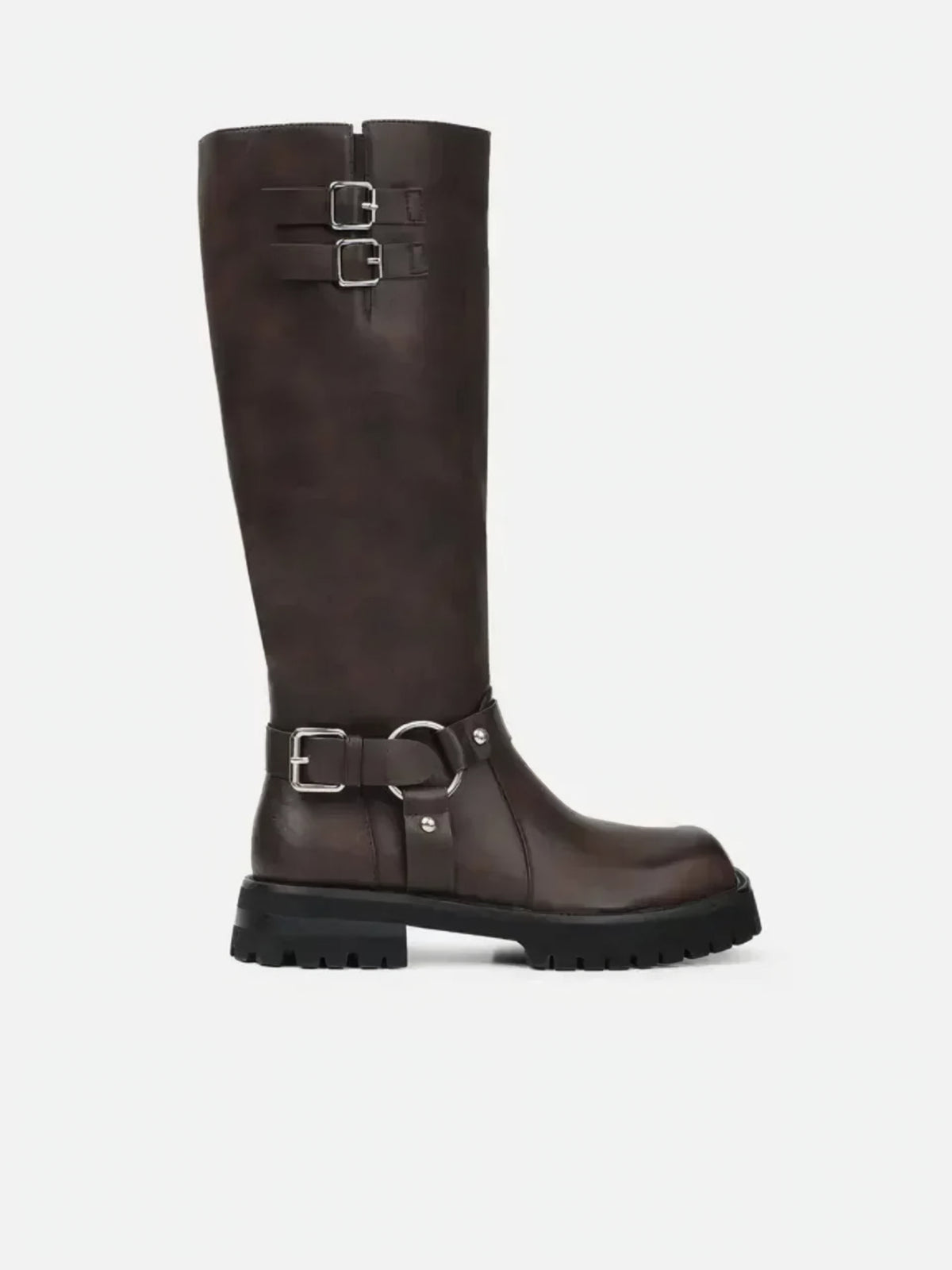 Bottes biker à plateforme et boucles