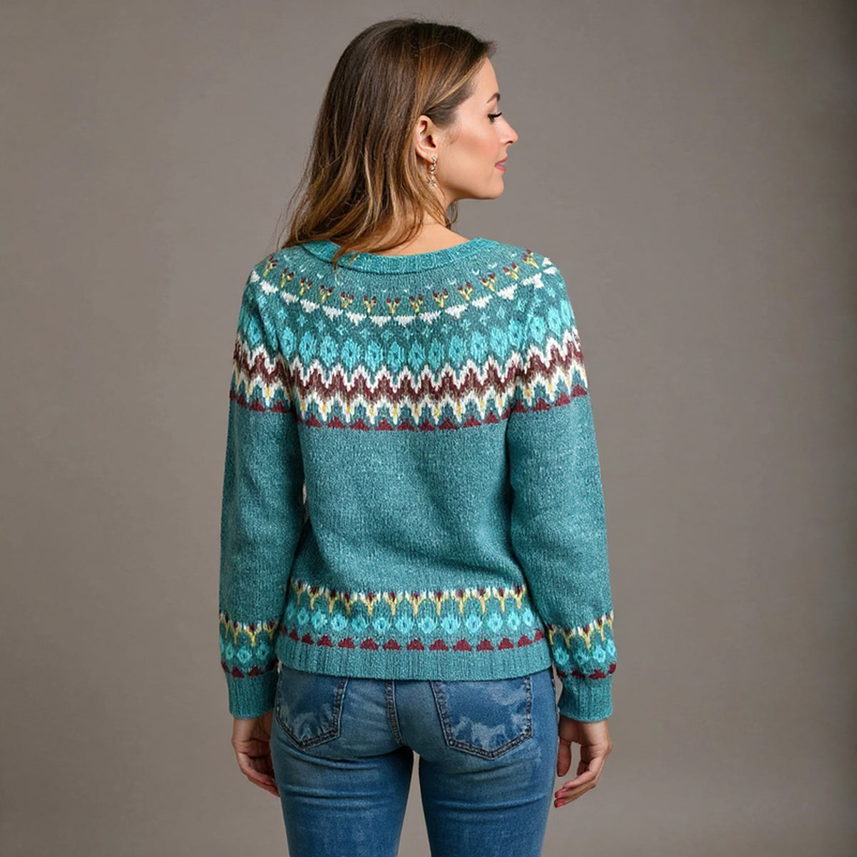 Pull bleu canard à motifs nordiques
