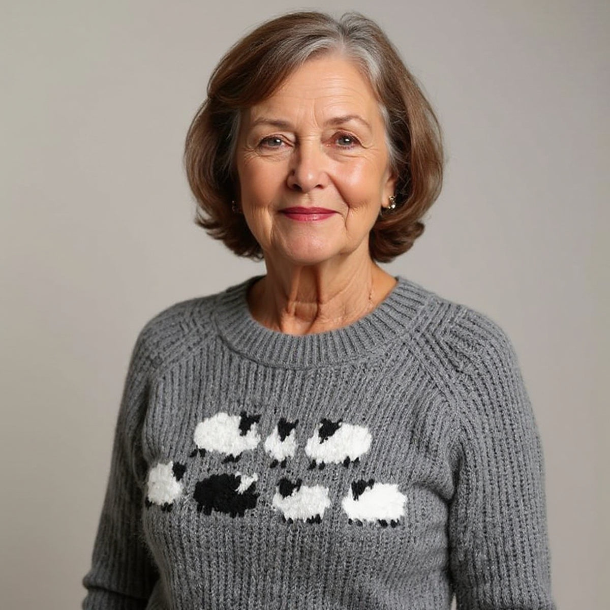 Pull gris à motif moutons
