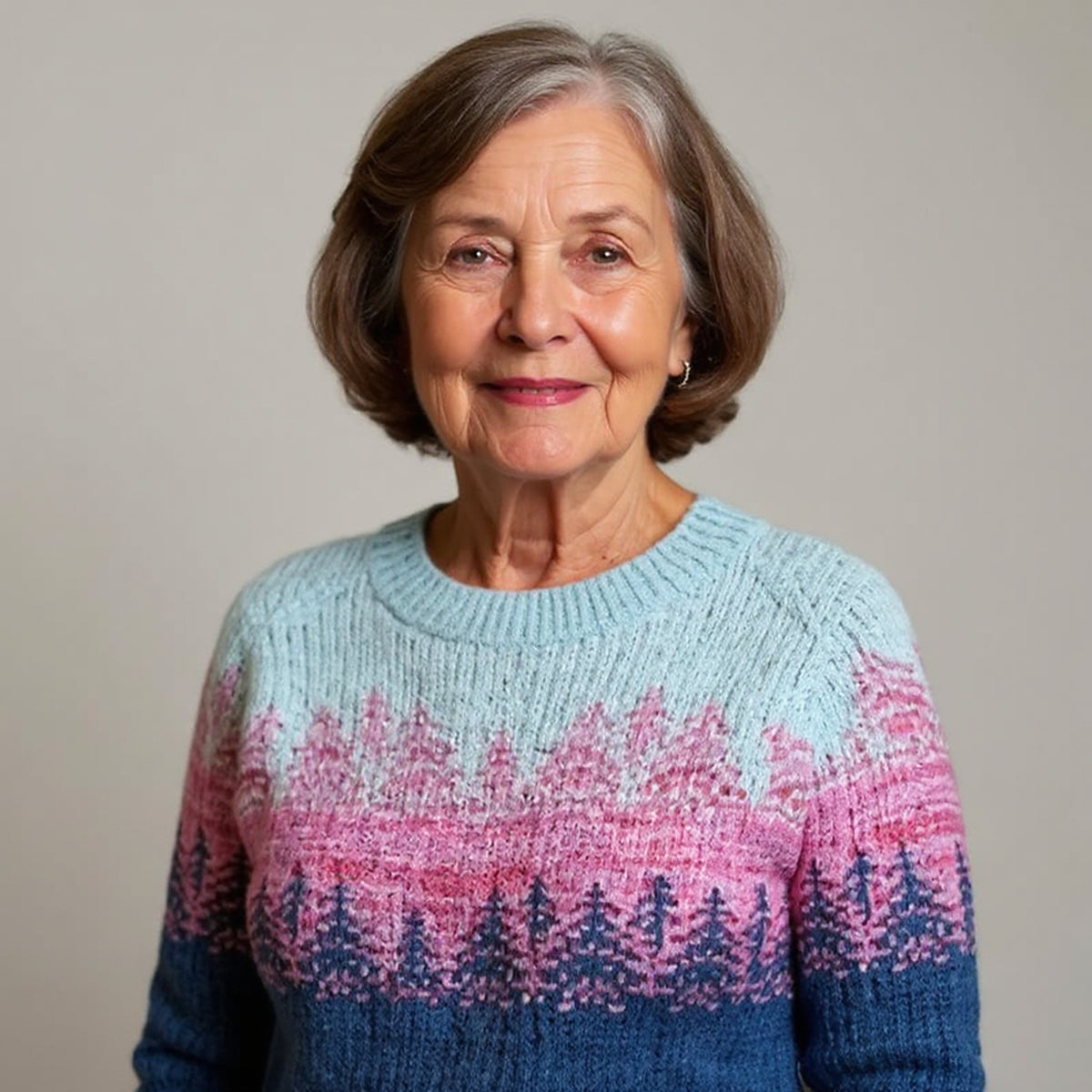 Pull bleu et rose à motifs nordiques