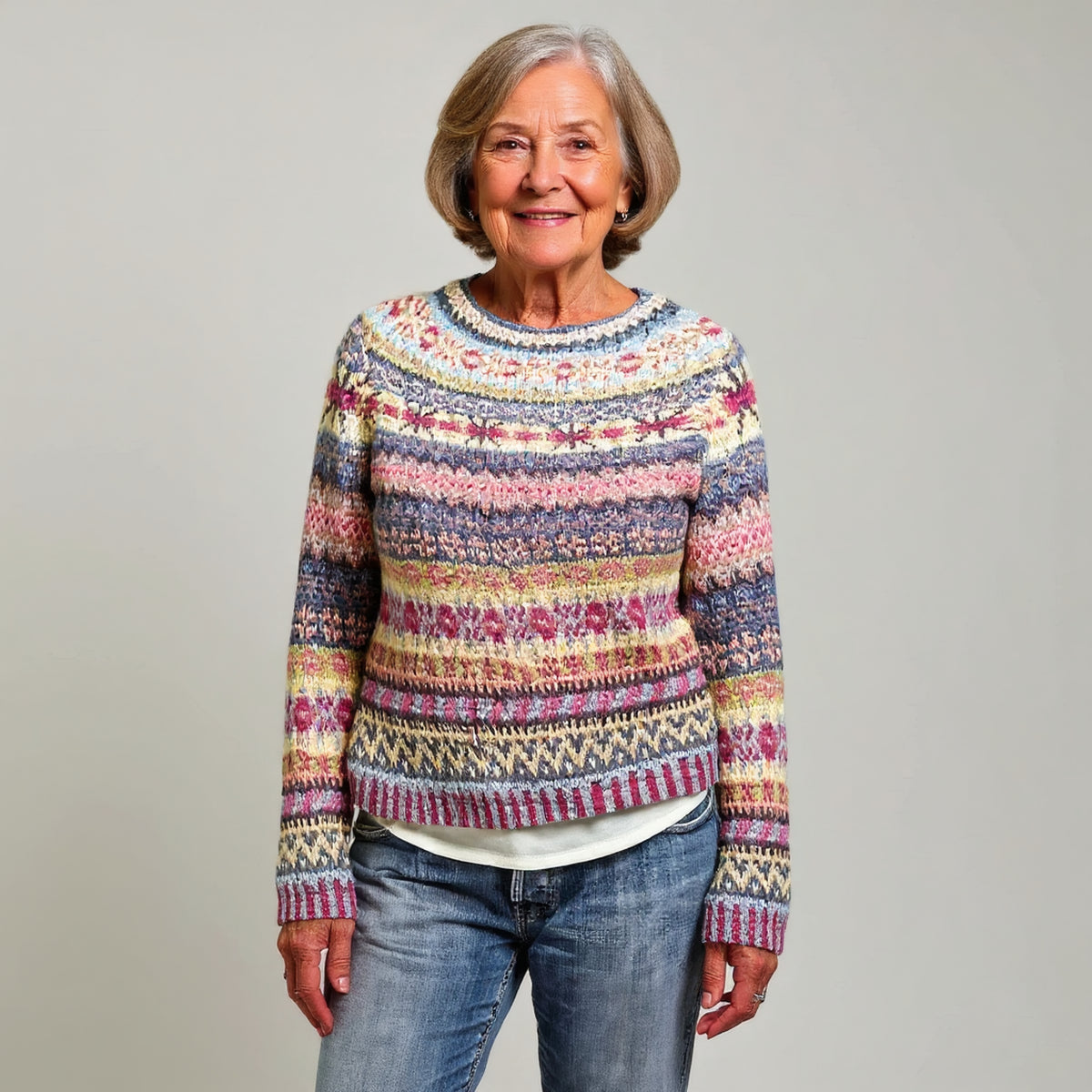 Pull à motifs nordiques multicolores pastel