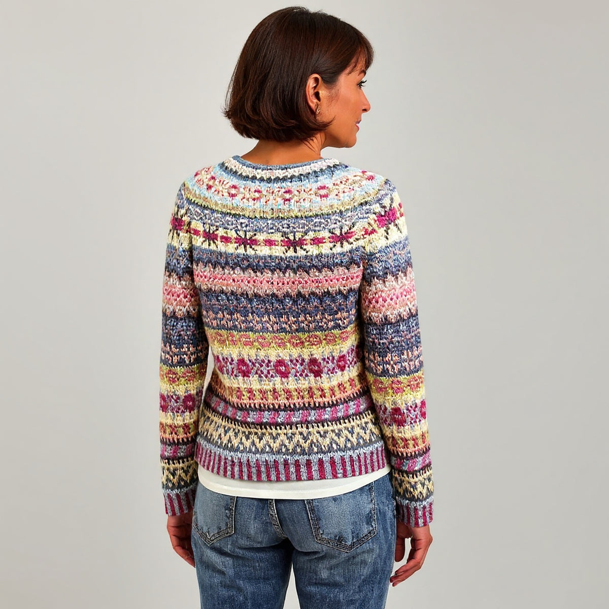 Pull à motifs nordiques multicolores pastel