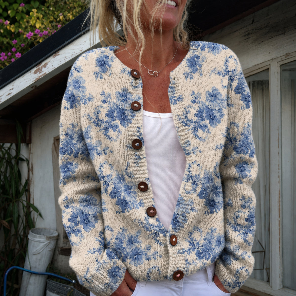 Mathilde | Cardigan boutonné à imprimé floral