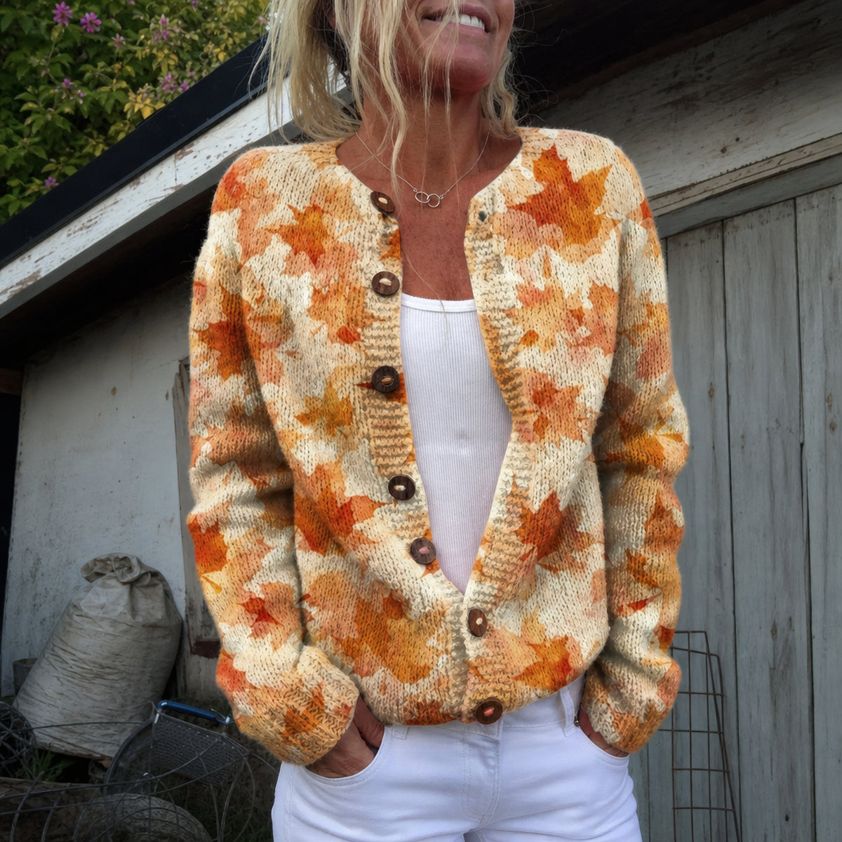 Coralie | Cardigan à motif feuilles d’érable