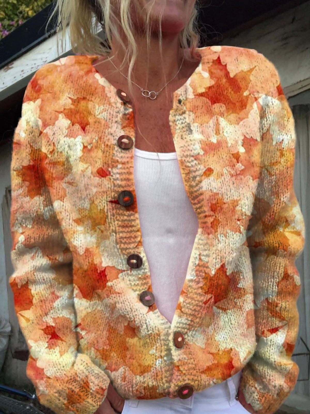 Coralie | Cardigan à motif feuilles d’érable