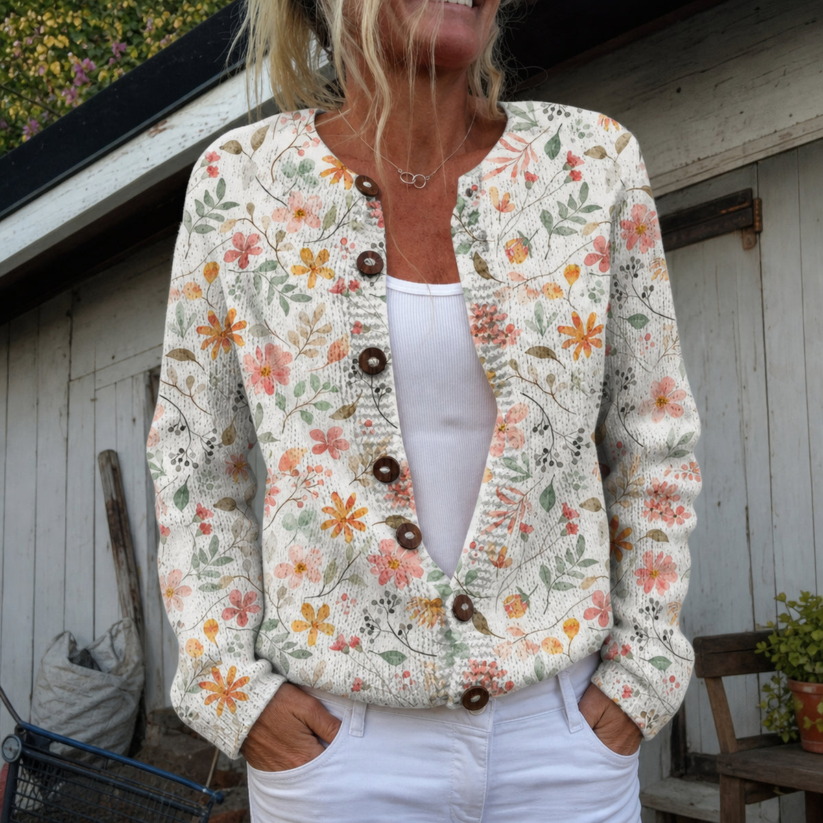 Noémie | Cardigan en maille à imprimé floral