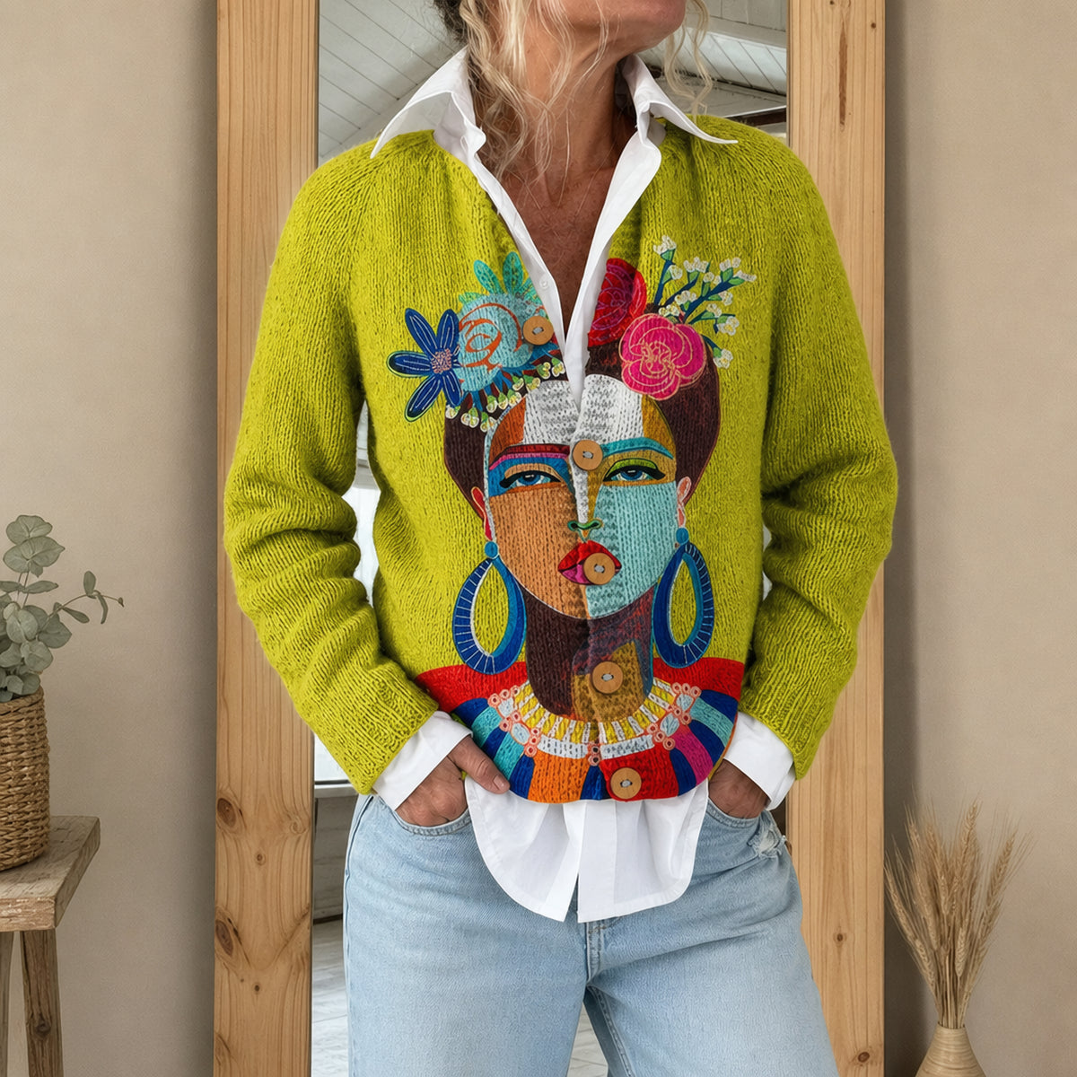 Solène | Cardigan imprimé portrait Frida