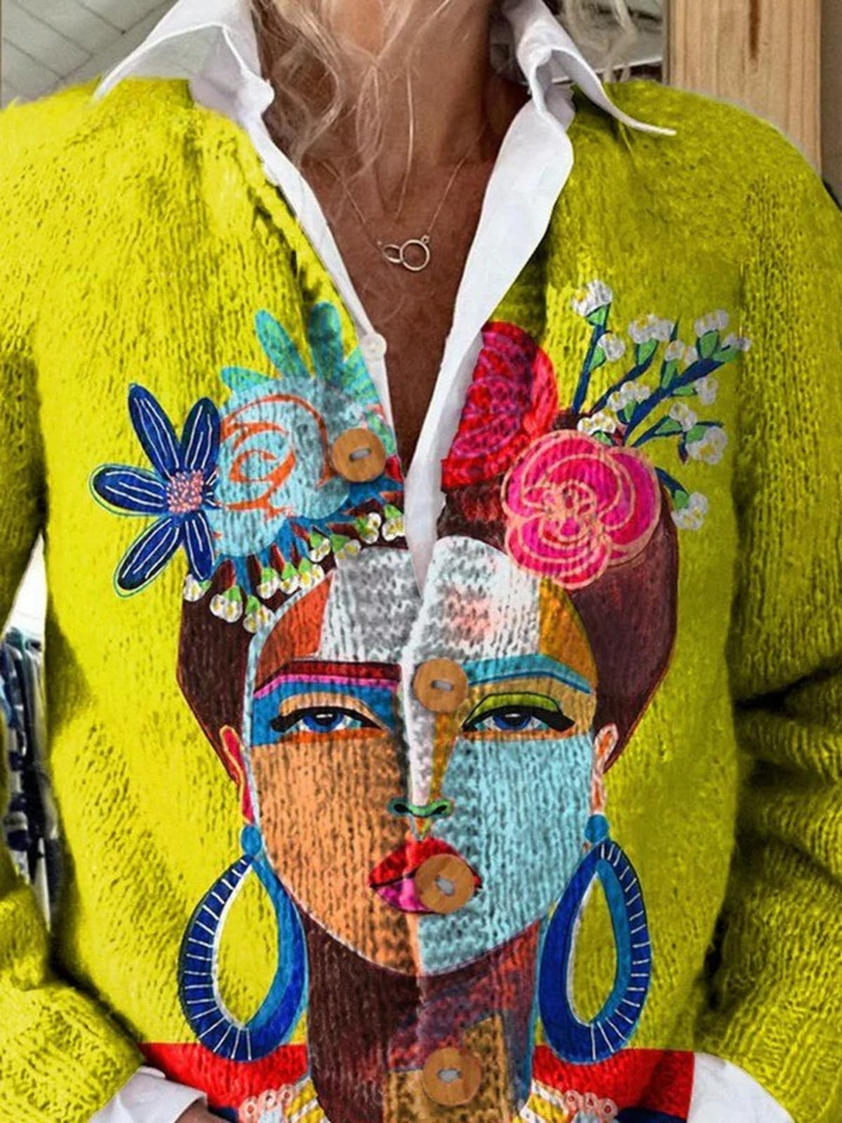 Solène | Cardigan imprimé portrait Frida