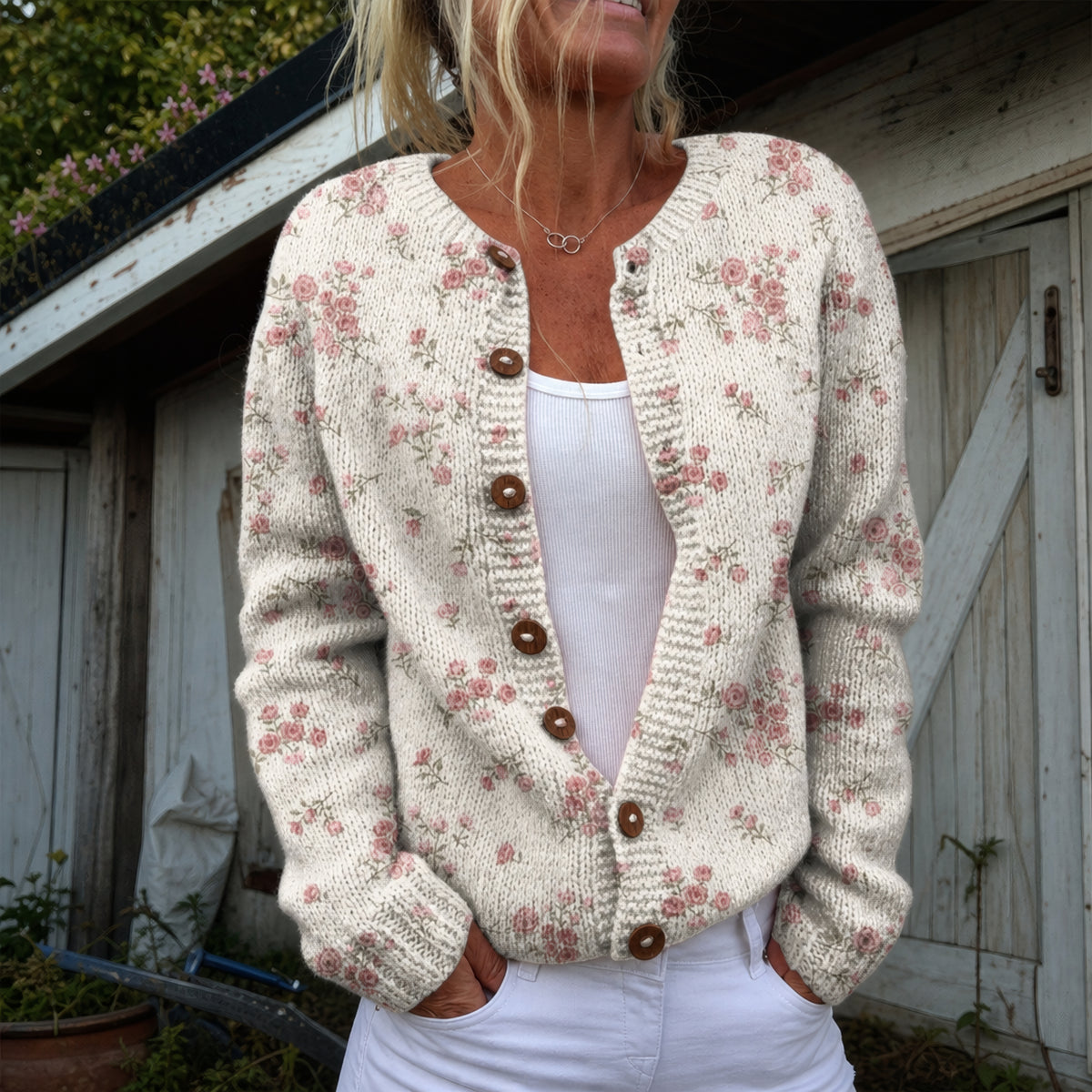 Ines | Cardigan à imprimé pétales de rose