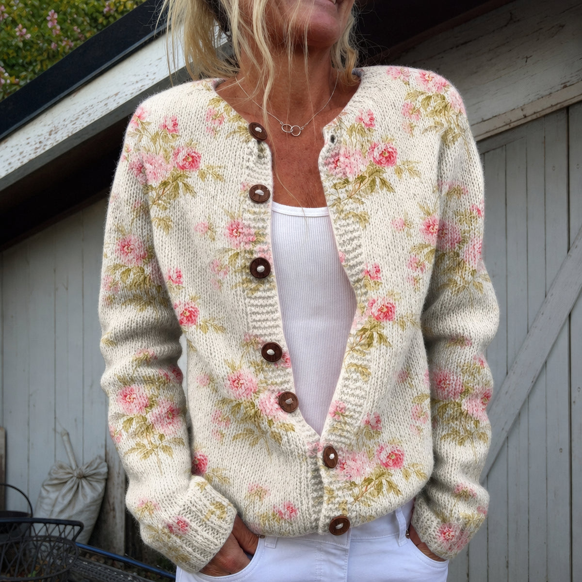 Ninon | Cardigan à fleurs roses