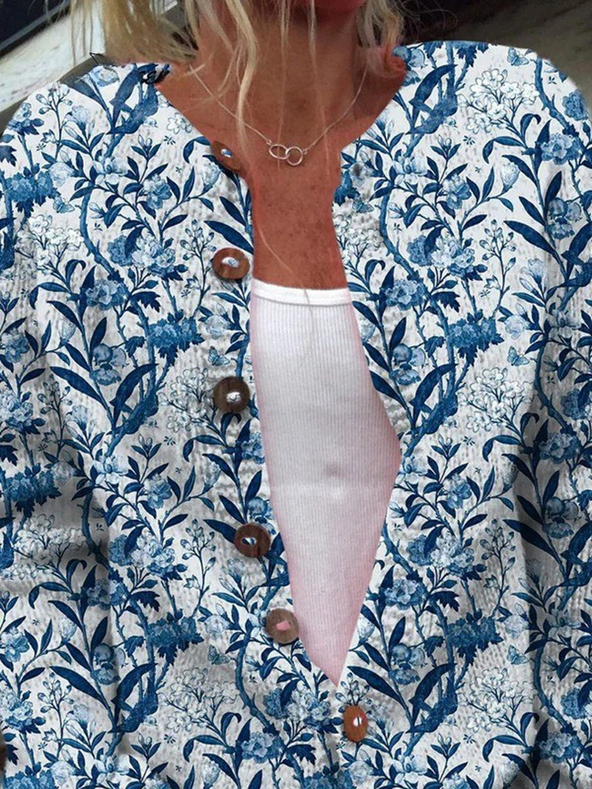 Blandine | Cardigan floral bleu et blanc