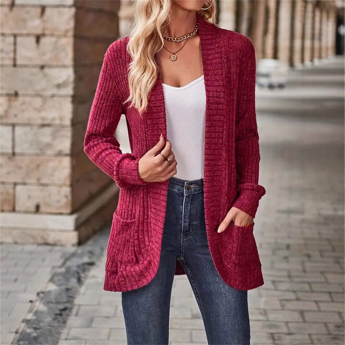 Cardigan en maille à poches
