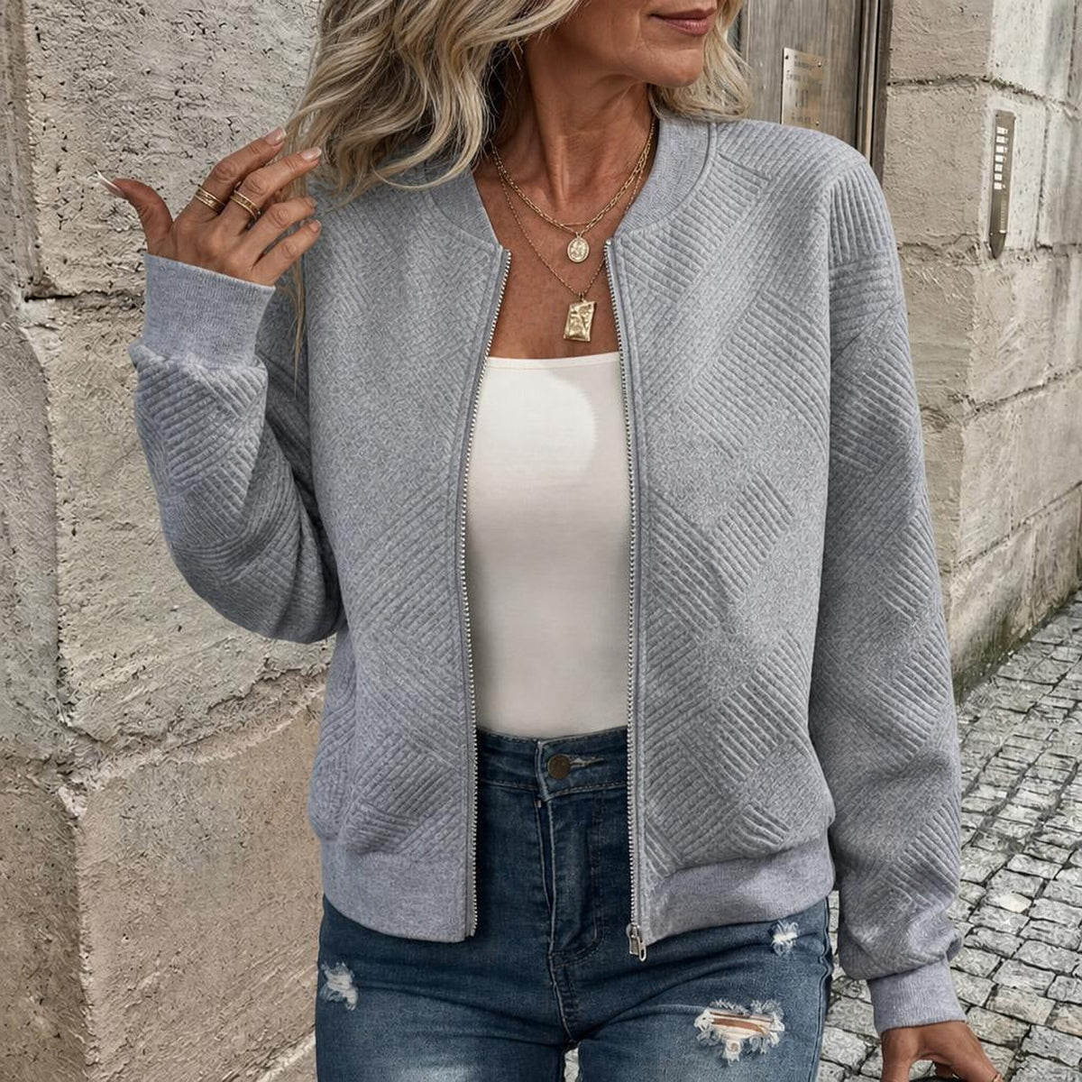 Cardigan zippé en maille texturée