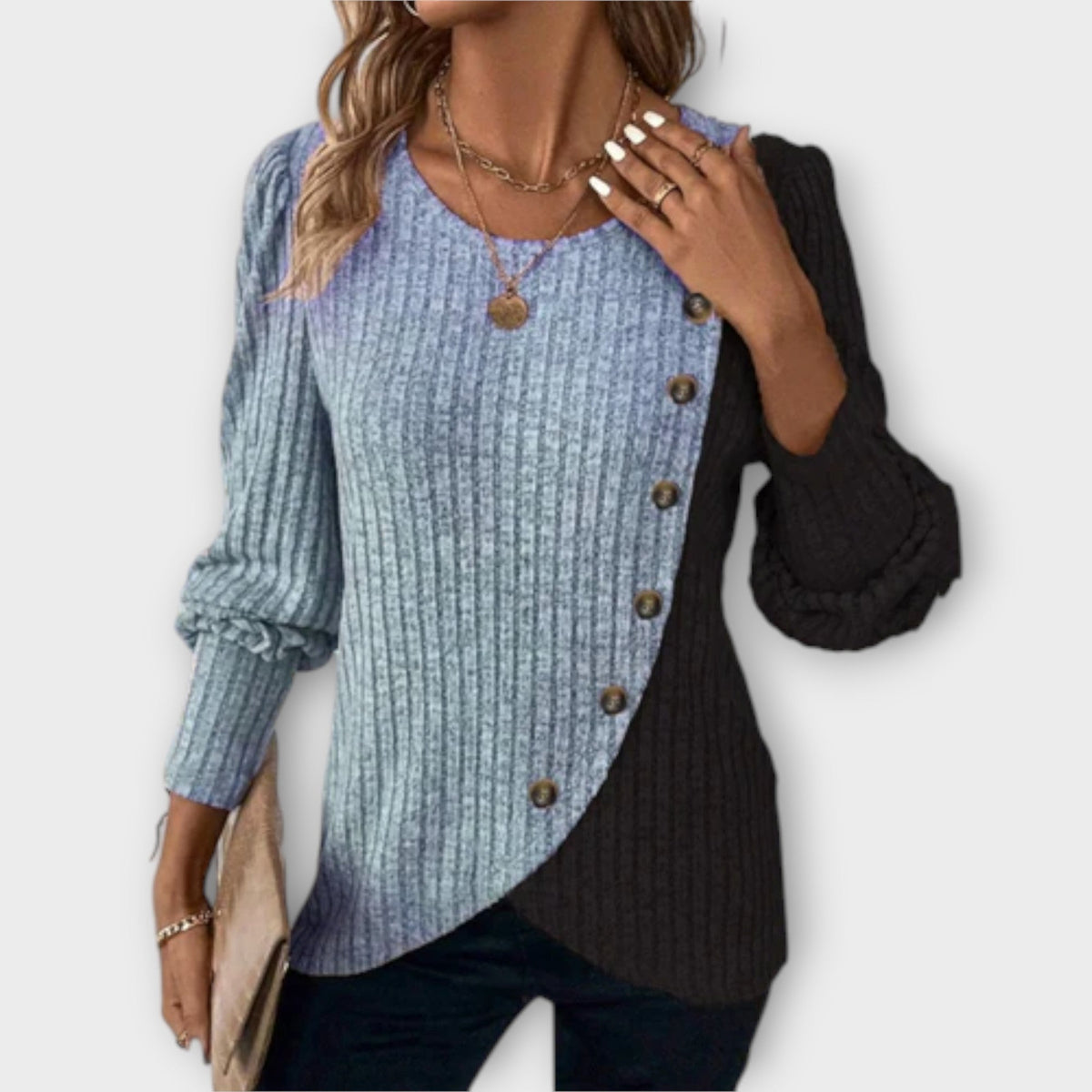 Nostalgia | Pull noir et lilas color block