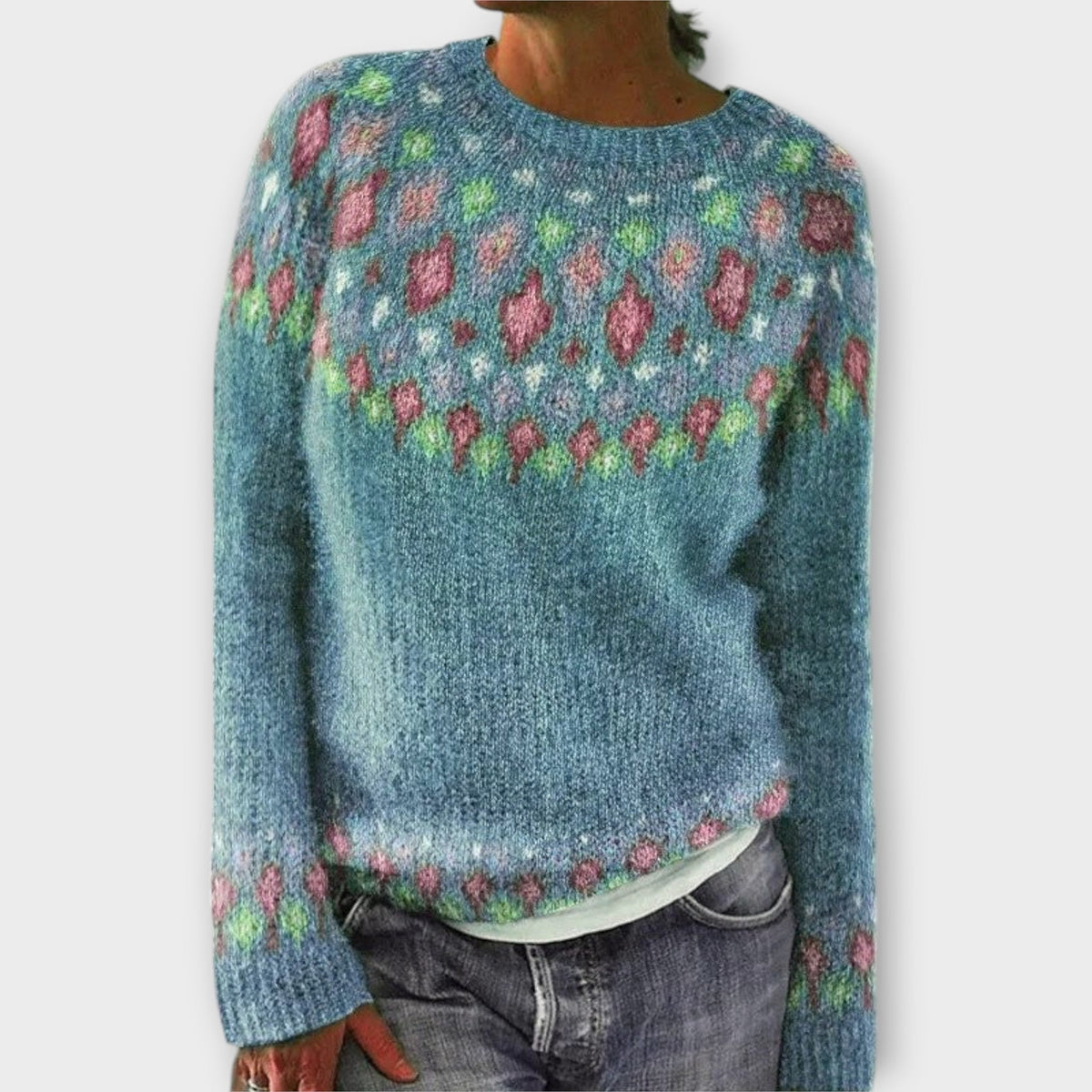 Devyn | Pull bleu pétrole à motif norvégien
