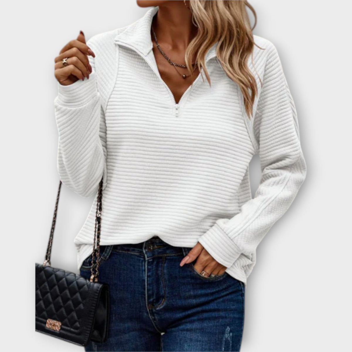 Vilja | Pull côtelé rose à demi-zip