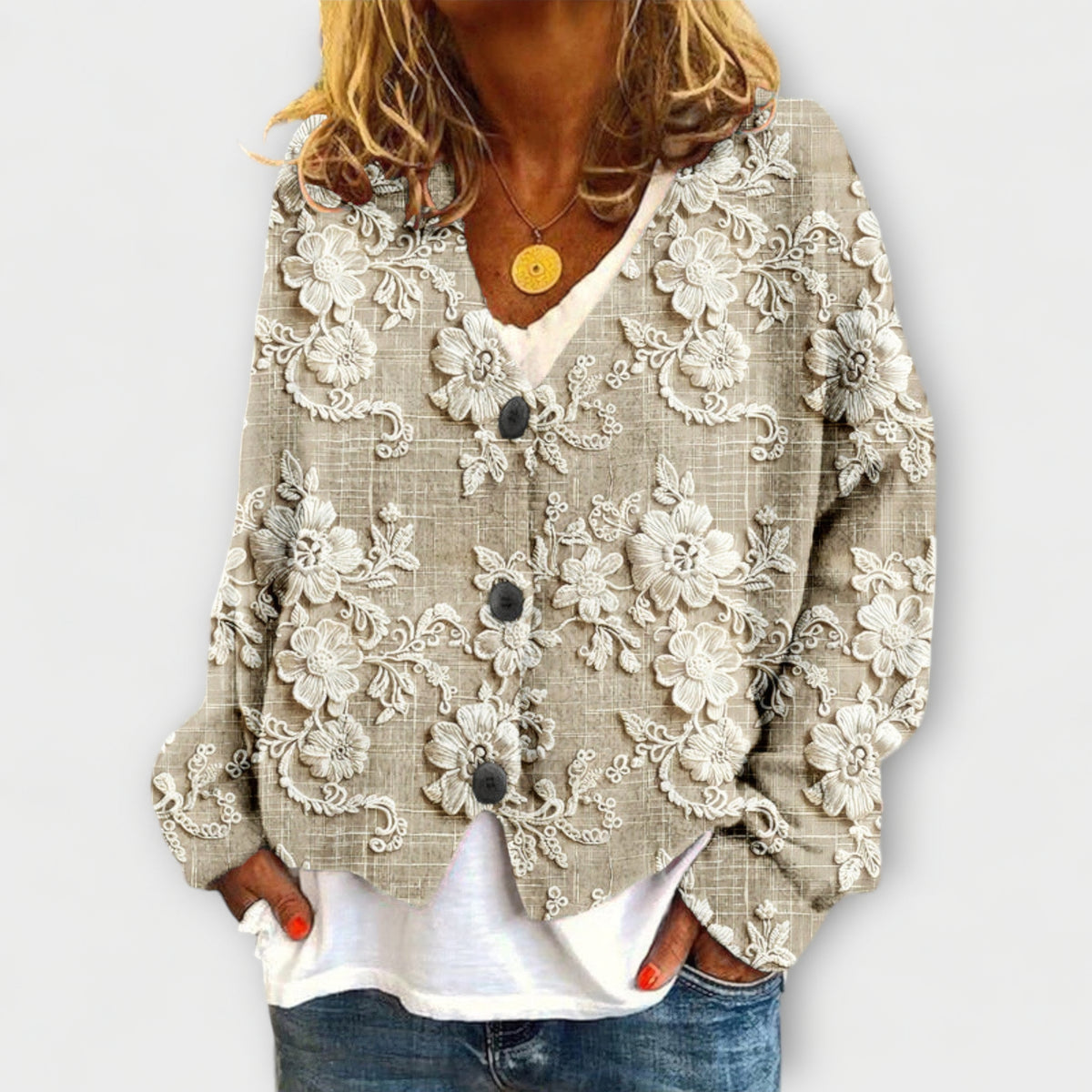 Stella | Veste en maille à fleurs en relief