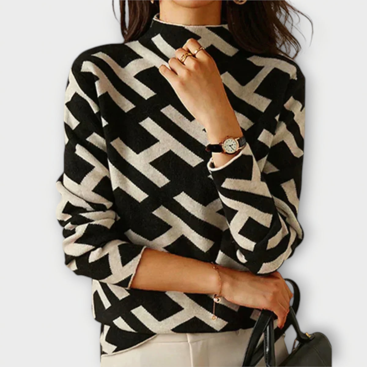 Siverinem | Pull noir et blanc à motif graphique