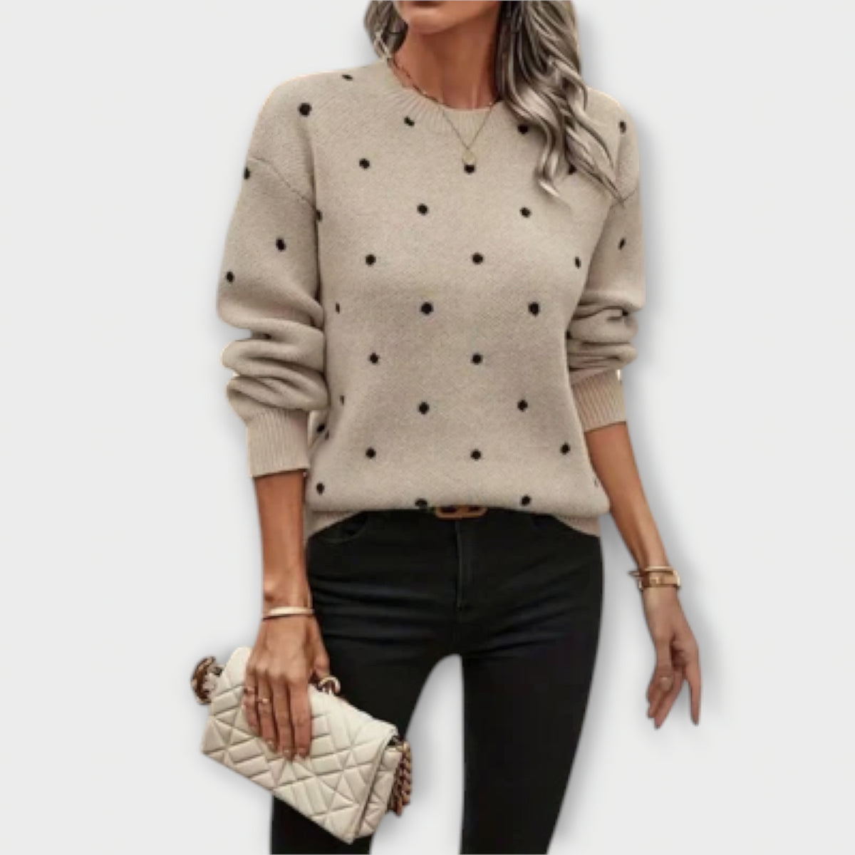 Ava | Pull beige à pois