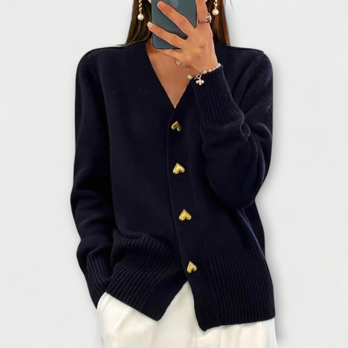 Marij | Cardigan bleu marine à col V