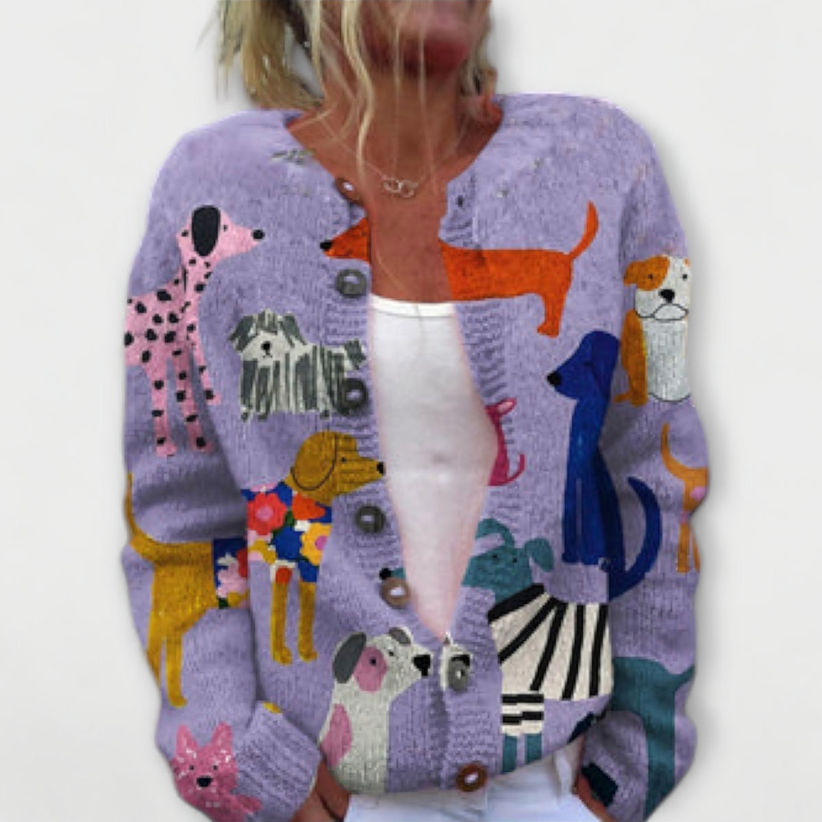 Calia | Cardigan lilas à motif chien