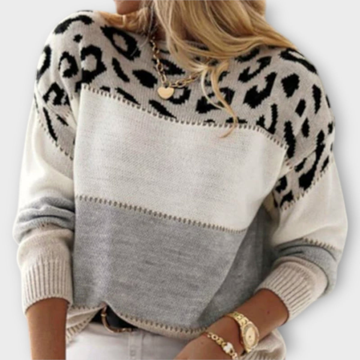 Cheyenne | Pull gris à motif léopard