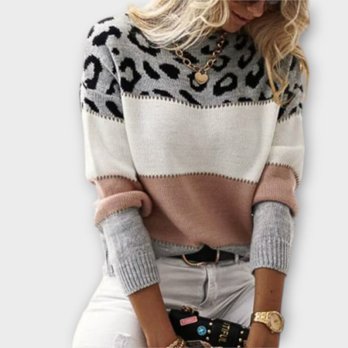 Cheyenne | Pull gris à motif léopard