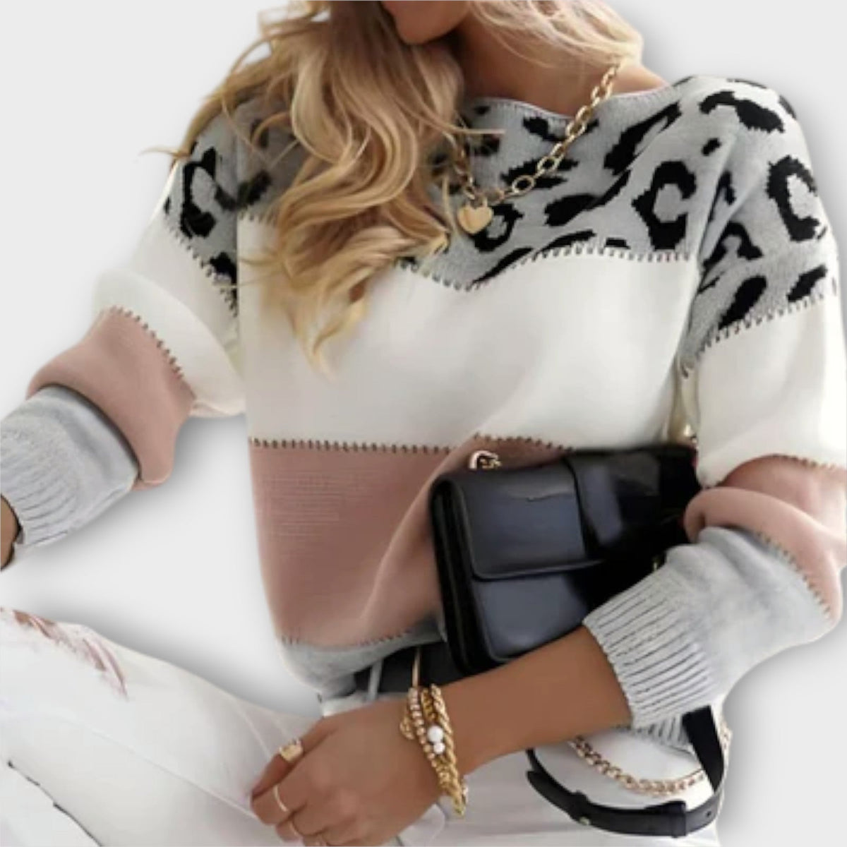 Cheyenne | Pull gris à motif léopard