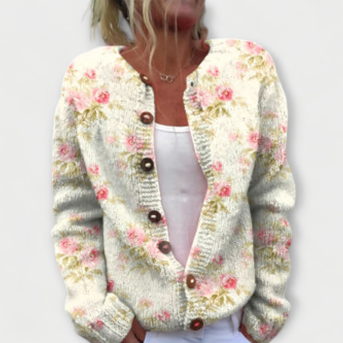 Elina | Cardigan crème à motif floral