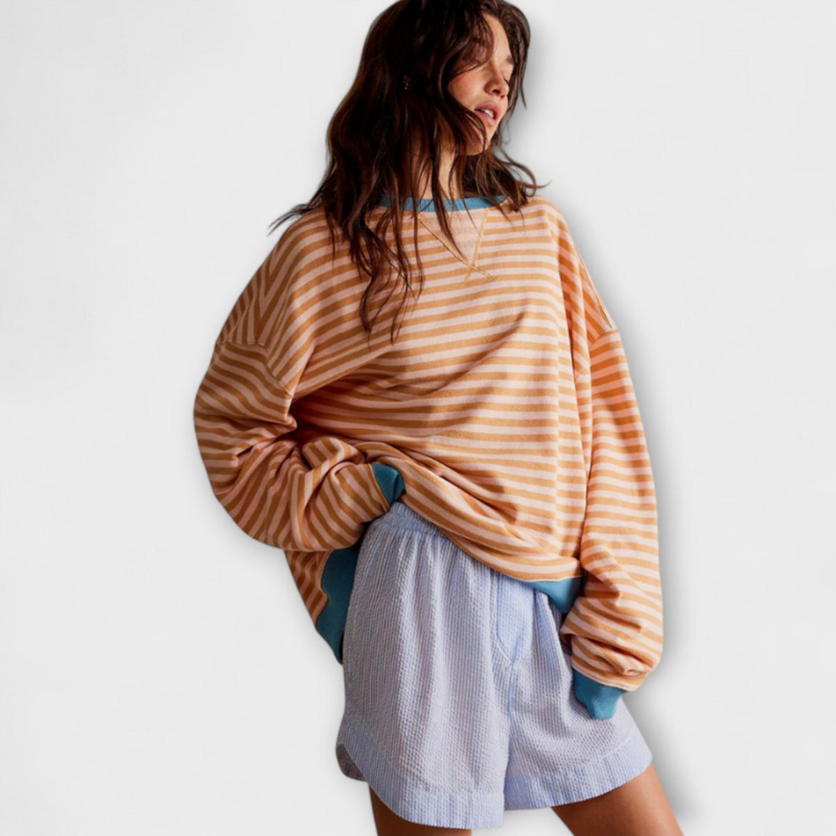 Marlene | Pull oversize rayé bleu et blanc