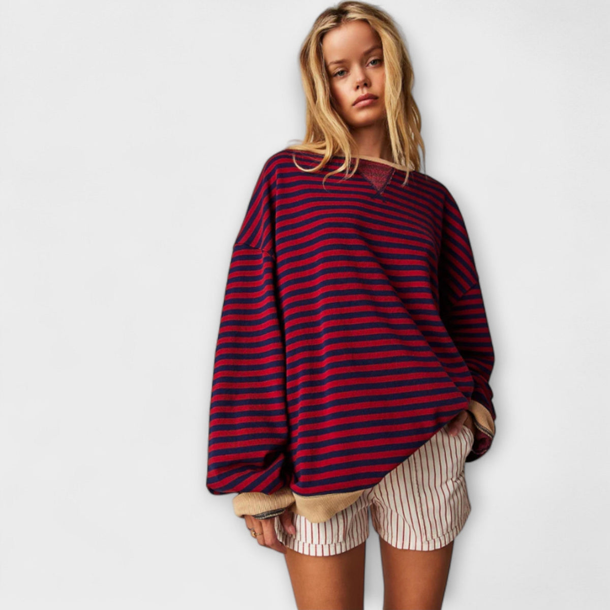 Marlene | Pull oversize rayé bleu et blanc