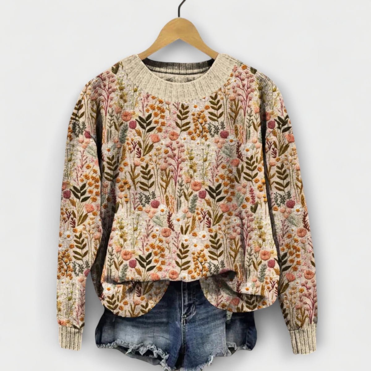 Tina | Pull beige à motif floral